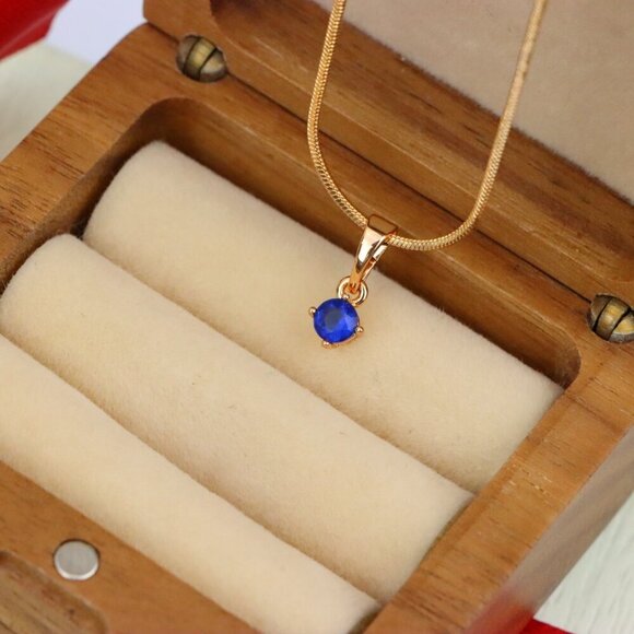 "Mini Round Blue Pendant in Rose Gold Setting with Delicate Design, XPPT1623 - Picture 6 of 13